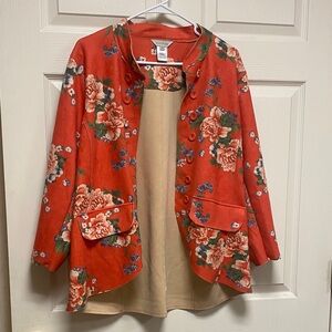 Multiples XL Red Floral 3/4 length sleeve Blazer